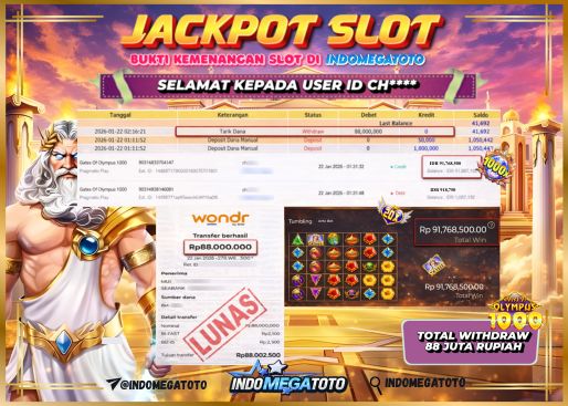  INDOMEGATOTO JACKPOT SLOT GATES OF OLYMPUS 1000 Rp.88.000.000,- LUNAS